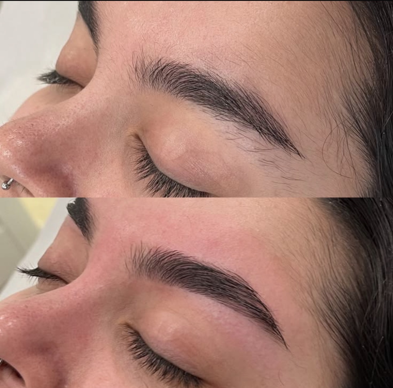 Antes e depois do design de sobrancelhas